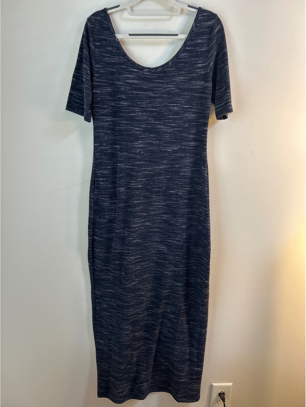Mossimo Supply Co. Navy Blue Heathered Midi Dress with Short Sleeves Size M